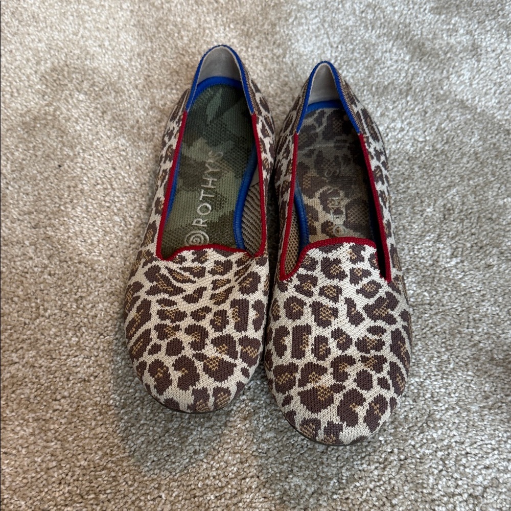 Rothy's Leopard Print Flats with Red & Blue Trim